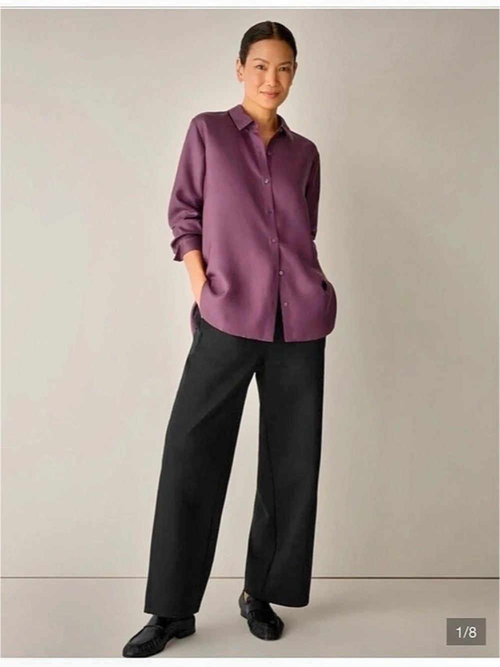 Eileen Fisher Silk Button Down Shirt in Purple XL Like New